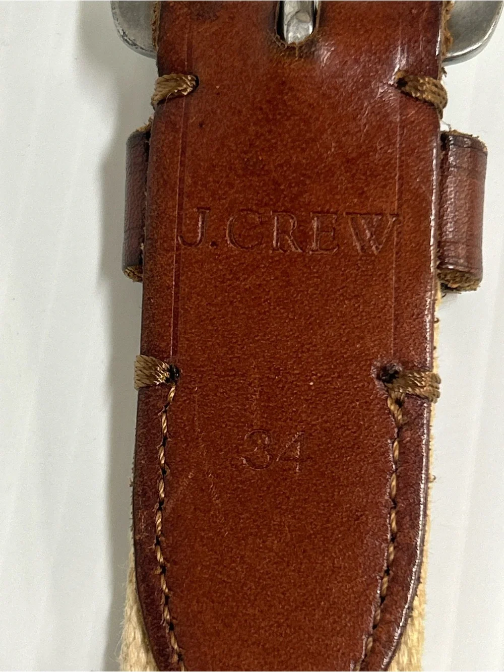J.Crew Nautical Canvas Belt Size 34 Blue Anchor Leather Trim